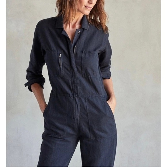Outerknown SEA suit black utility jumpsuit linen blend size Medium NWT - Picture 4 of 14